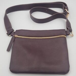 Lulu Dharma Crossbody Bag Dark Brown Faux Leather Gold Zip Adjustable Strap